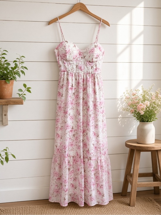 Dresses & Skirts - Floral Spaghetti Strap Corset Midi Dress Large